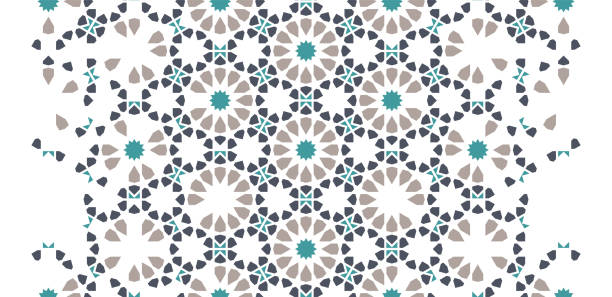 Ramadan decor. Arabesque,morocco vector pattern Ramadan decor. Arabesque,morocco vector pattern, border. Geometric halftone texture with color tile disintegration. arabesque position stock illustrations