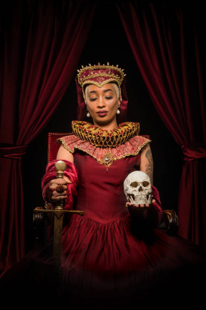 istock Historical mixed race Queen character on the throne 1257344264