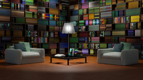 istock Library in the living room. Library - 3D illustration 1257344803