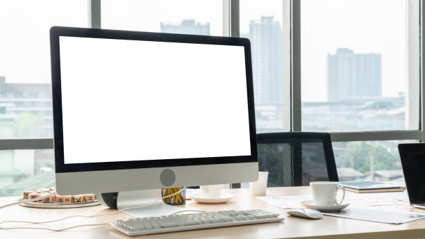 istock Empty computer monitor screen for design mock up template 1257346108