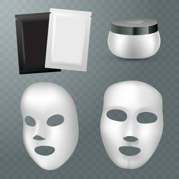 istock Vector realistic white facial cosmetic sheet mask on transparent background for your design 1257349476