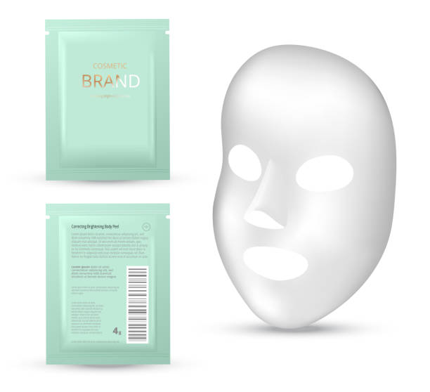 istock Plastic packaging with sheet mask. Blank foil or plastic sachet for food or medicines. Design template for cosmetic concept. 1257349544