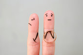Fingers art of couple. Concept man made an offer to get married, woman refused.
