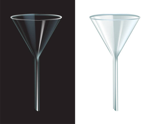 Glassware Transparent Laboratory Funnel Vector. Realistic Chemical Laboratory Filter Funnel Instrument Equipment Isolated Detailed Image On Transparency Grid Background. Glassware Transparent Laboratory Funnel Vector. Realistic Chemical Laboratory Filter Funnel Instrument Equipment Isolated Detailed Image On Transparency Grid Background. 3d Illustration flask funnel stock illustrations
