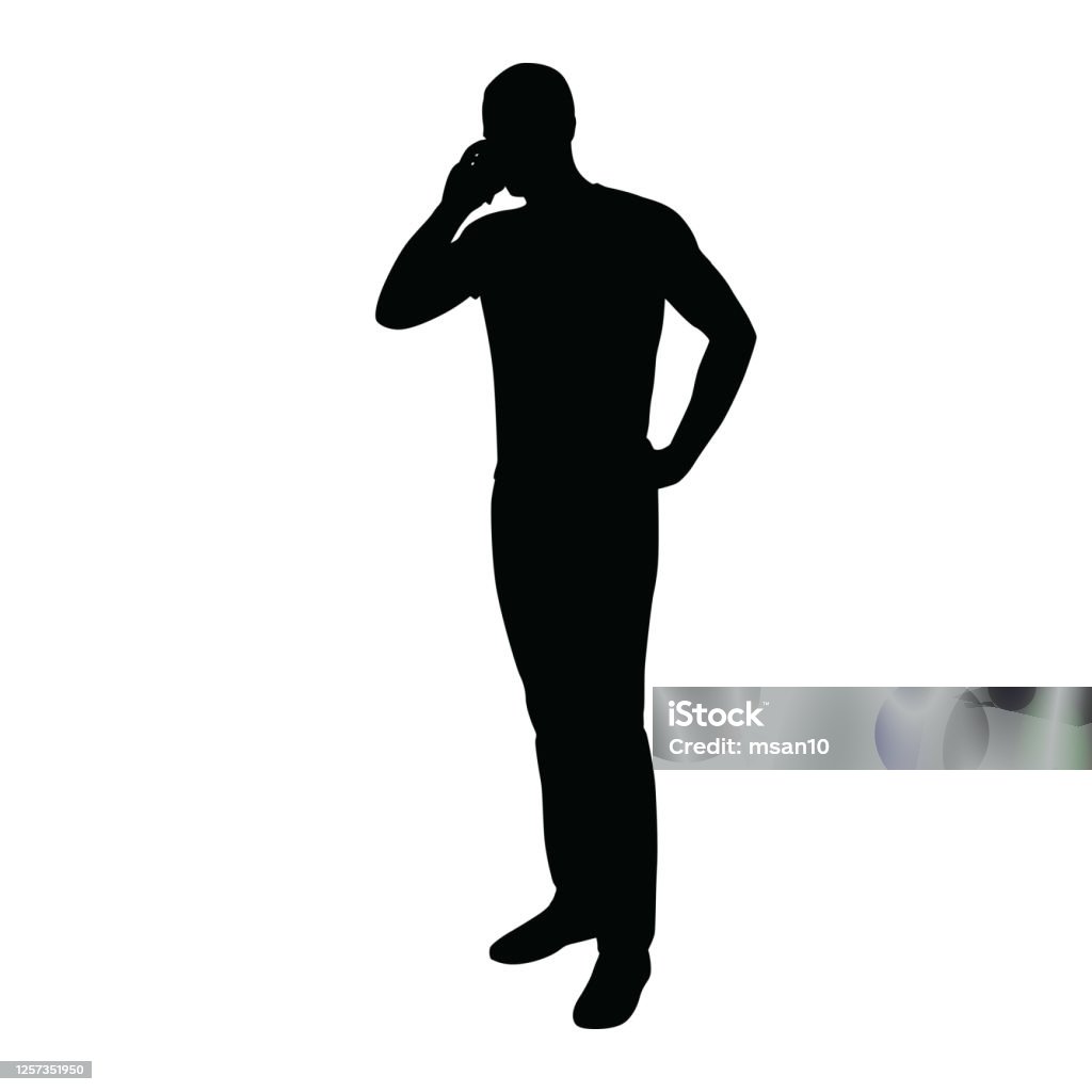 Người Đàn Ông Gọi Điện Thoại Trong Khi Đứng Hình Bóng Vector Của ...