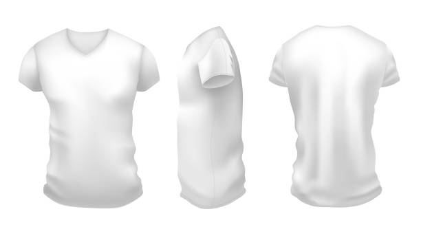 istock Men s white t-shirt with short sleeve mockup. Front, side and back view on white background. Vector template. 1257352145