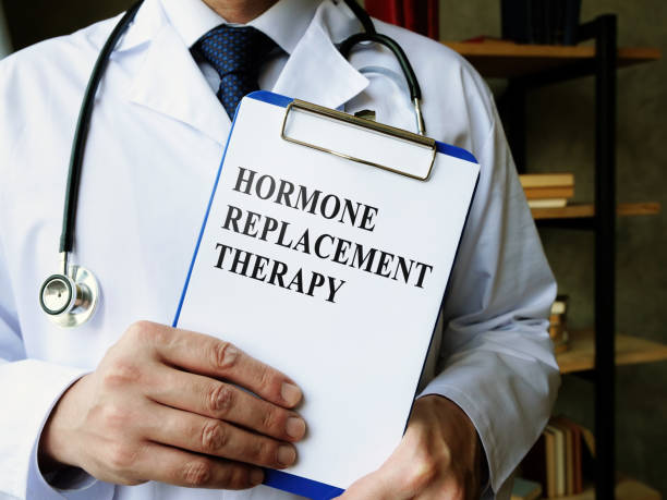 istock Doctor shows Hormone replacement therapy HRT information. 1257353545