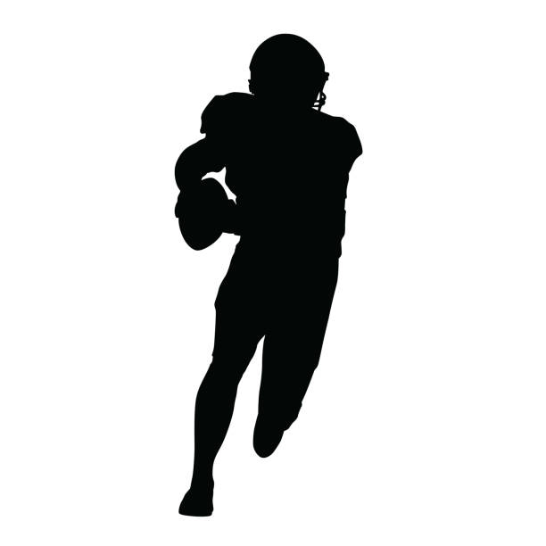 ilustrações de stock, clip art, desenhos animados e ícones de american football player, vector isolated silhouette. running football player - football player american football sport determination