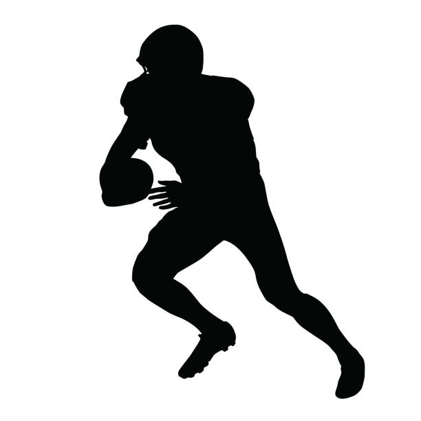 ilustrações de stock, clip art, desenhos animados e ícones de american football player, vector isolated silhouette. running football player, side view - silhouette running cap hat