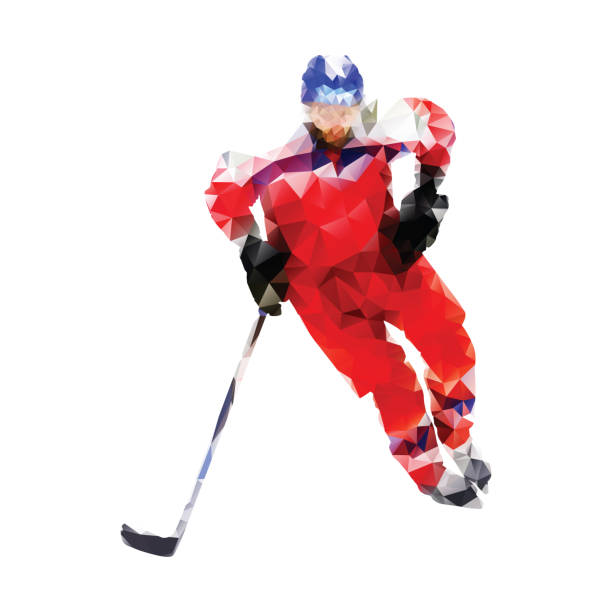 istock Polygonal ice hockey player. Abstract red vector geometrical hockey player. Isolated vector silhouette. Winter sport 1257359604