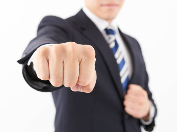 Japanese male businessman in overthrow pose