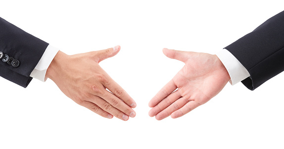 Japanese male businessman shaking hands to separate