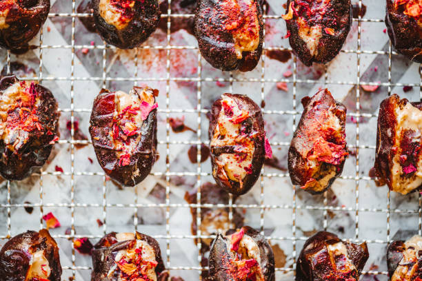 Filled Dates with Vegan White Chocolate, Goji Berries, and Rose Petals