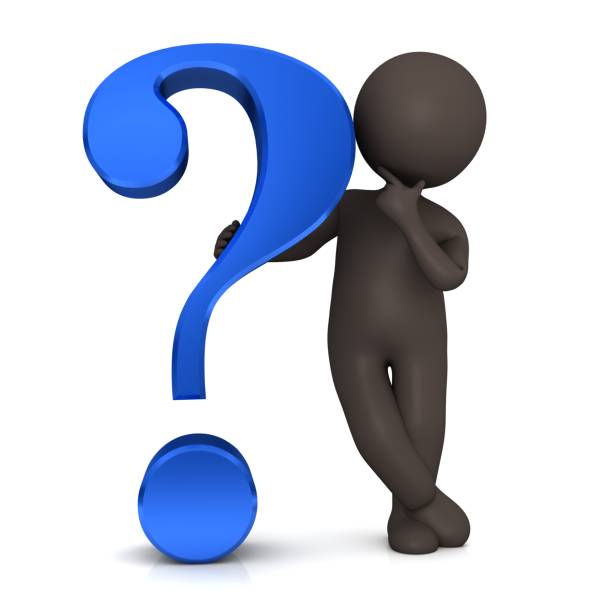 question mark blue interrogation point black stick man person thinking asking afro american figure 3d render