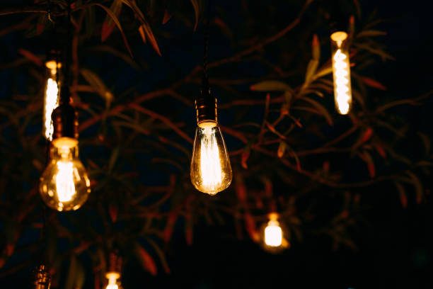 istock Retro garlands. Led-lamps overnight under a tree. 1257363527
