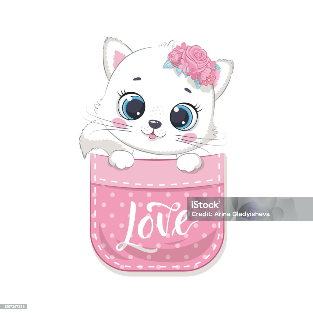 Mèo Con Dễ Thương Trong Túi Vector Minh Họa Cho Em Bé Tắm Thiệp ...
