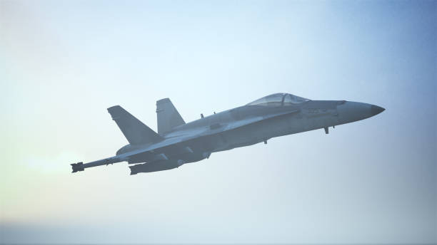 istock Fighter Jet Aircraft Flying Low Sunrise Sunset 1257368896