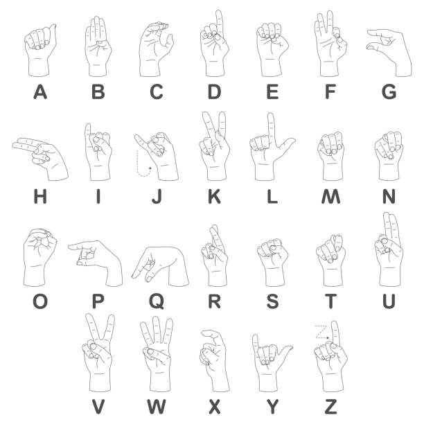 Asl alphabet for disabled people vector illustration isolated on a white background. Asl alphabet vector illustration. sign language class stock illustrations