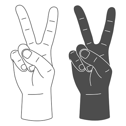 Peace hand sign vector set.