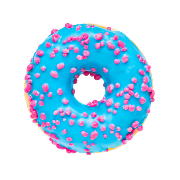 istock Blue donut isolated over white background with clipping path. Top view, copy space 1257373324