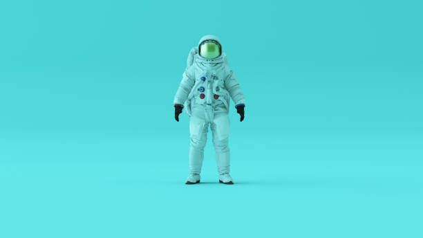 istock Astronaut with Gold Visor and White Spacesuit with Light Blue Background with Light Blued Lighting 1257377991