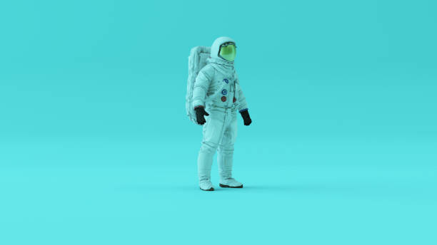 istock Astronaut with Gold Visor and White Spacesuit with Light Blue Background with Light Blued Lighting 1257377995