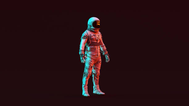 istock Retro Astronaut White Spacesuit with Red and Blue Moody 80s lighting 1257378134