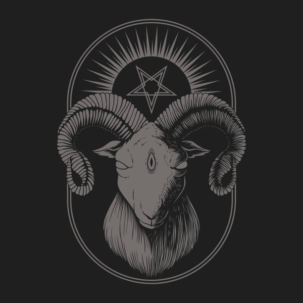 illustrazioni stock, clip art, cartoni animati e icone di tendenza di illustrazione vettoriale di capra satanica - goat skull