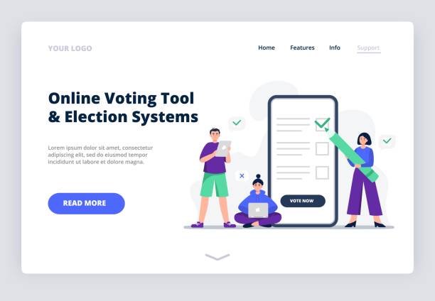 Freedom of choice concept. People vote pros and cons. Online voting concept, electronic voting. Flat vector illustration. electronic voting stock illustrations