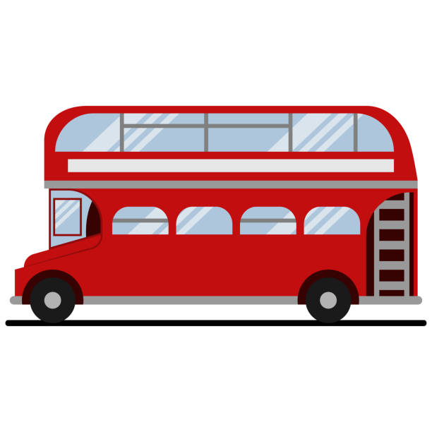 Red double-decker London bus. Vector flat icon of city tourist transport of the UK isolated on white background. Red double-decker London bus vector flat icon. london memorabilia stock illustrations