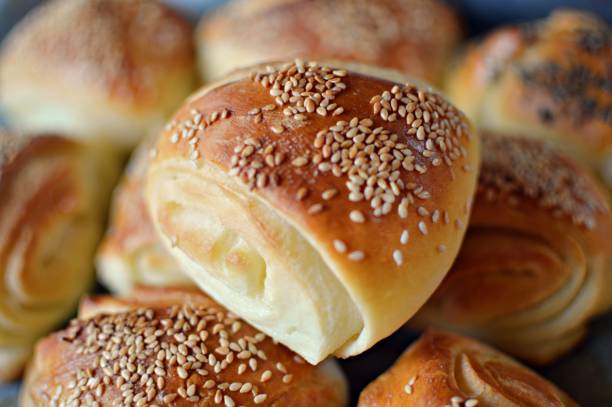 istock baked pastry with sesame seeds close up 1257381905