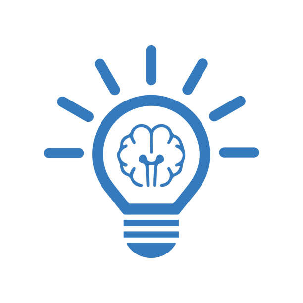 ilustraciones, imágenes clip art, dibujos animados e iconos de stock de icono creativo, ideas inteligentes / vector azul - ideas inspiration light bulb innovation