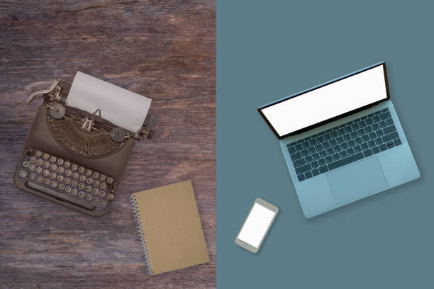 istock Past, present and future of technology and devices, from typewriter to computer 1257390565