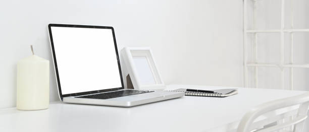 istock Modern decor of workspace with laptop and  on white background in home office 1257391603