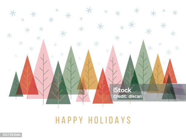 Christmas Background With Trees And Snowflakes Stock Illustration - Download Image Now - Vacations, Holiday - Event, Christmas