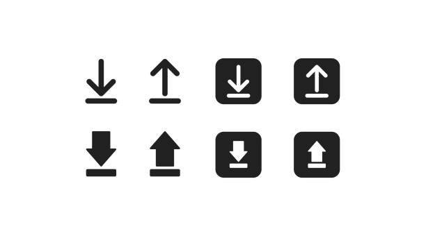 Download line simple icon. App button concept in vector flat Download line simple icon. App button concept in vector flat style. downloading stock illustrations