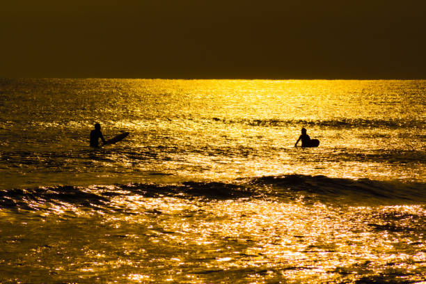 istock Surfer silhouette and dusk of Kamakura coast 1257396855