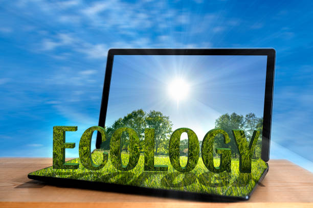 istock Ecology inscription on green grass coming from open laptop 1257396882