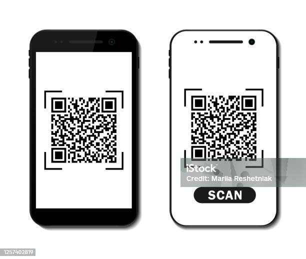화면 모바일의 Qr 코드 아이콘입니다 스마트 폰의 응용 프로그램에서 바코드 Qrcode 스캔 전화로 지불 가격을 스캔합니다 Id 바가 있는 플랫 실루엣 핸드폰 벡터 일러스트레이션 QR코드에 대한 스톡 벡터 아트 및 기타 이미지