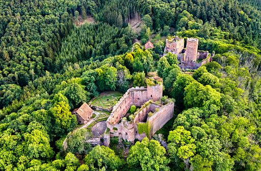 Lutzelbourg and Rathsamhausen Castles in the Vosges Mountains at Ottrott in Bas-Rhin, France