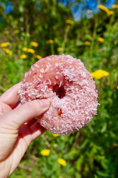 istock Pink vegan coconut and strawberry doughnut 1257403584
