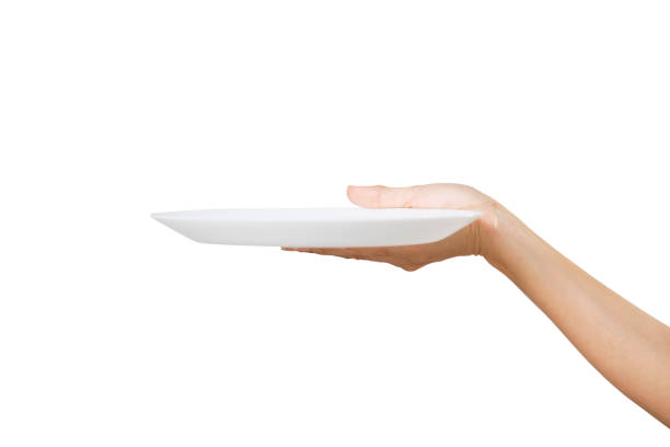 istock White plate on hand woman on white 1257404886