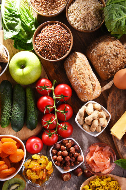 istock Assorted organic food products on the table 1257407510