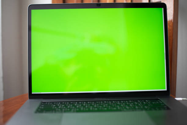 istock Close up laptop with green screen technology concept. 1257407803