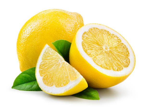 istock Lemon fruit with leaf isolate. Lemon whole, half, slice, leaves on white. Lemon slices with zest isolated. With clipping path. Full depth of field. 1257408552
