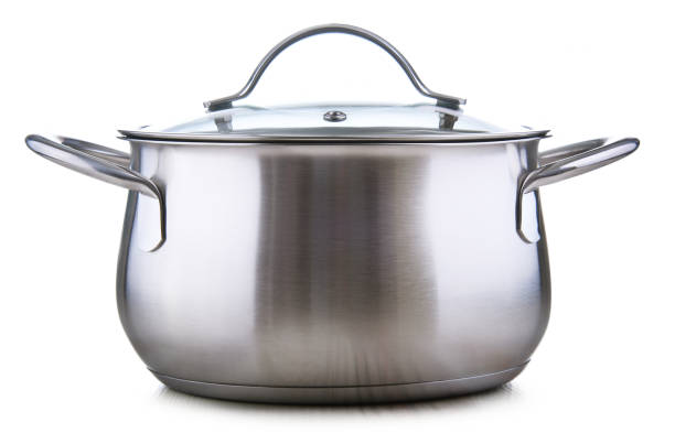 istock Steel pot isolated on white background 1257409447