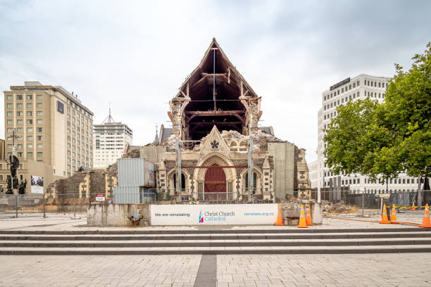 Christchurch Cathedral in the center of Christchurch City. Christchurch, New Zealand - Jan 29, 2020: ChristChurch Cathedral is reinstating after 2011 Christchurch earthquake. christchurch earthquake stock pictures, royalty-free photos & images