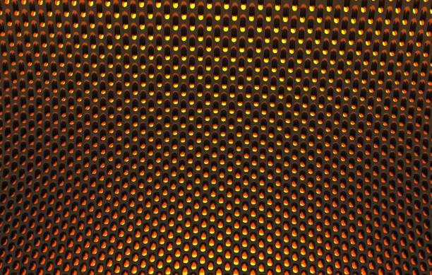 istock Metal mesh grild. Abstract 3d rendering background in high resolution. 3d render of  black carbon grid with orange light. 1257410503