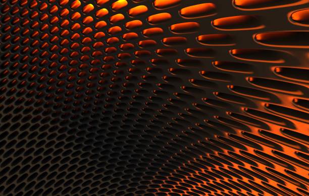 istock Metal mesh grild. Abstract 3d rendering background in high resolution. 3d render of  black carbon grid with orange light. 1257410633