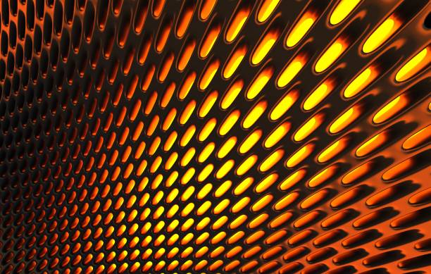 istock Metal mesh grild. Abstract 3d rendering background in high resolution. 3d render of  black carbon grid with orange light. 1257410671